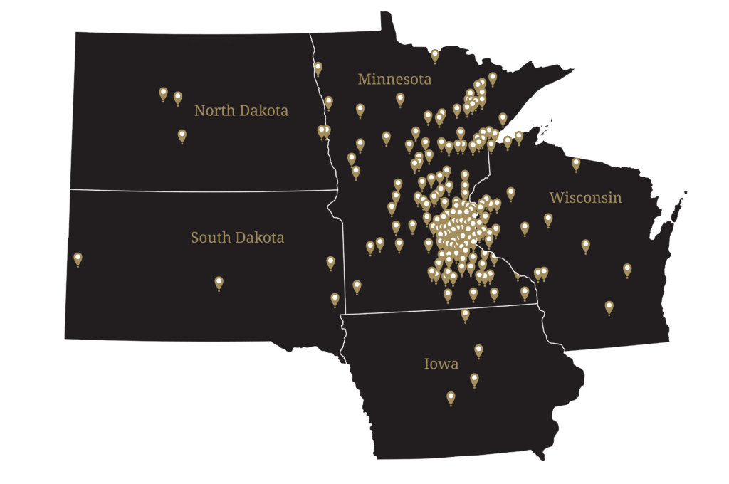 Map up of the upper midwest where Sieben Alexander has taken cases, county by county