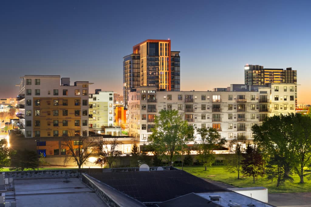 Apartment Buildings in Minnesota at dusk