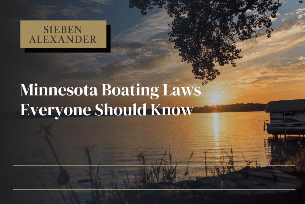 Image of a sunset over a lake with the text Minnesota Boating Laws Everyone Should Know