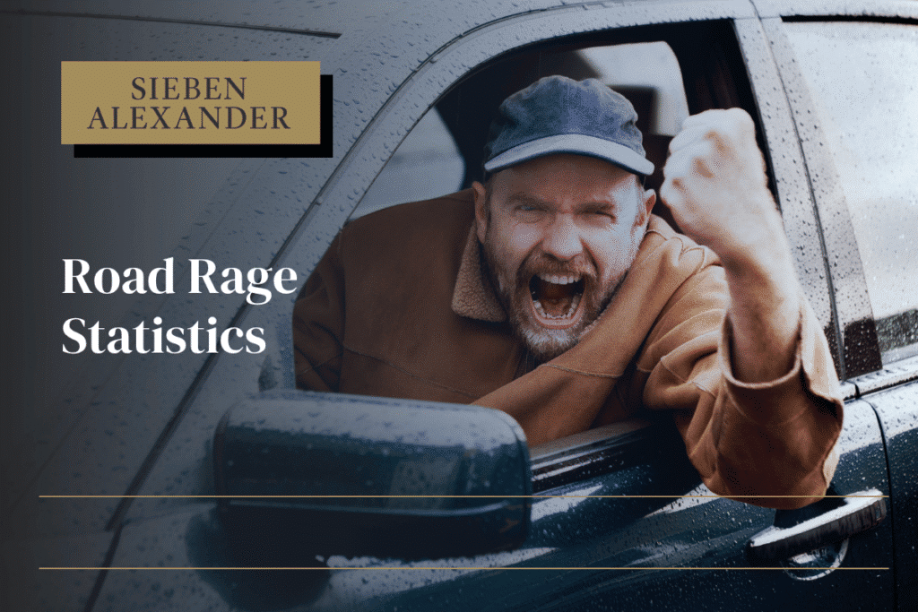 An angry man with is face and arm our a car window representing road rage with the text "Road Rage Statistics"