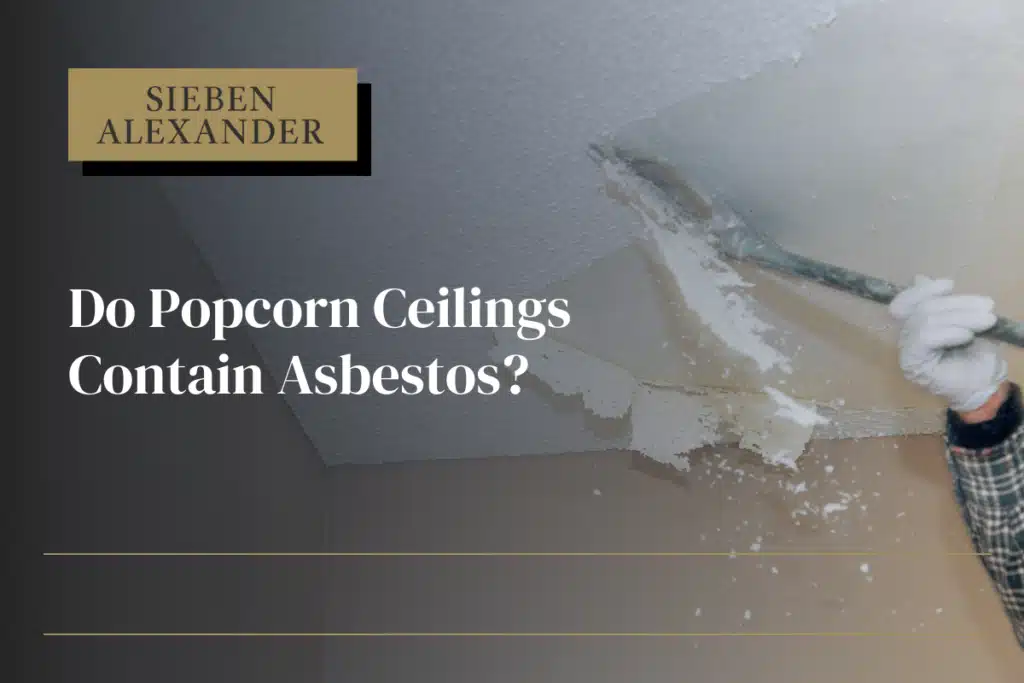 Scrapping popcorn ceilings off of drywall with the text "Do Popcorn Ceilings Contain Asbestos?"