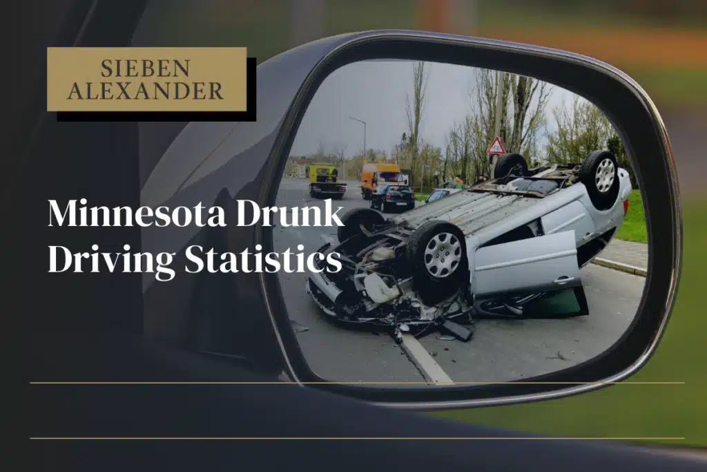 A car accident with the car flipped upside down on the road with the text "Minnesota drunk driving statistics"