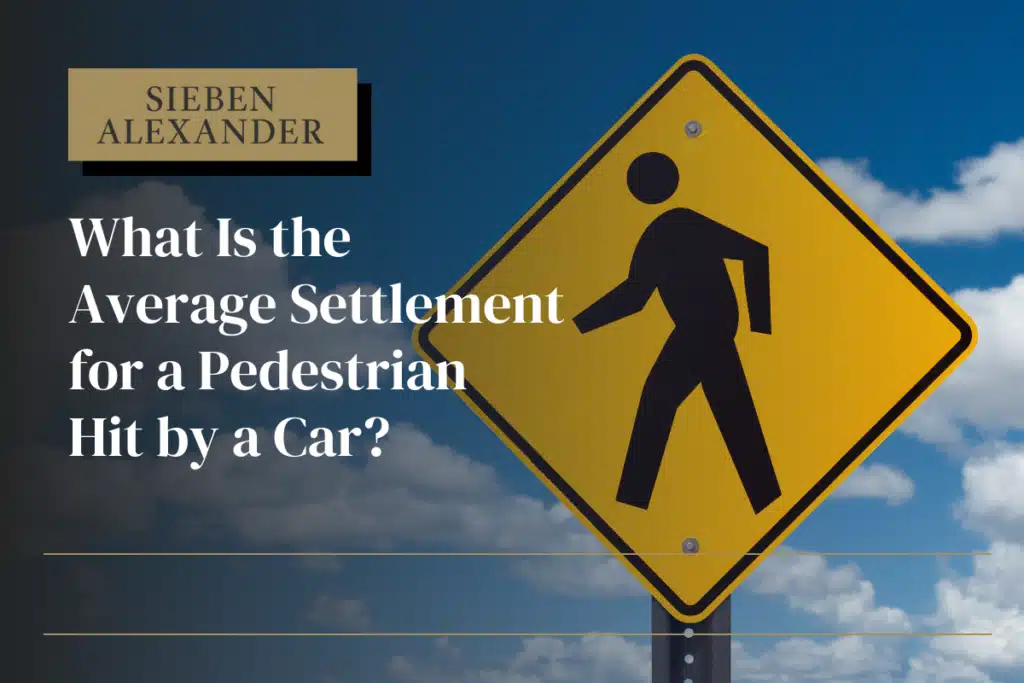 A crosswalk sign with the text "what is the average settlement for a pedestrian hit by a car?"