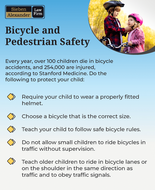 Bicycle and pedestrian safety explaining everyone should wear a helmet and choose a bike that is the correct size