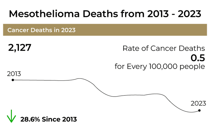 Mesothelioma deaths declining from 2013-2023