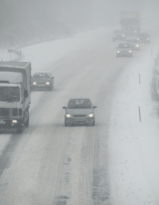 A Minnesota highway during a snowstorm