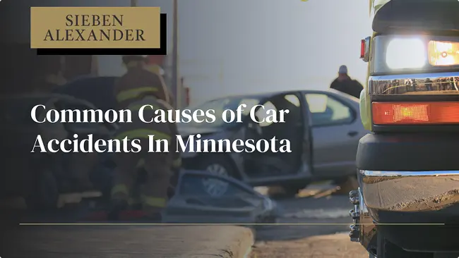 A car accident with the text "Common Causes of Car Accident in Minnesota"