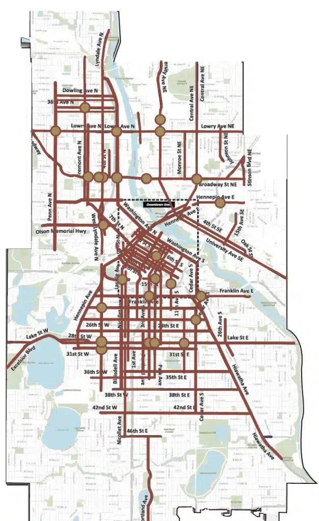 Minneapolis Minnesota downtown traffic grid