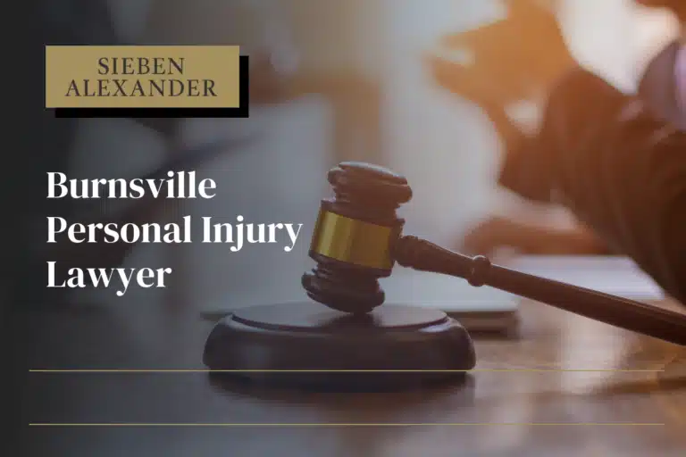 A close up of a judges gavel with the text "Burnsville Personal Injury Lawyer"