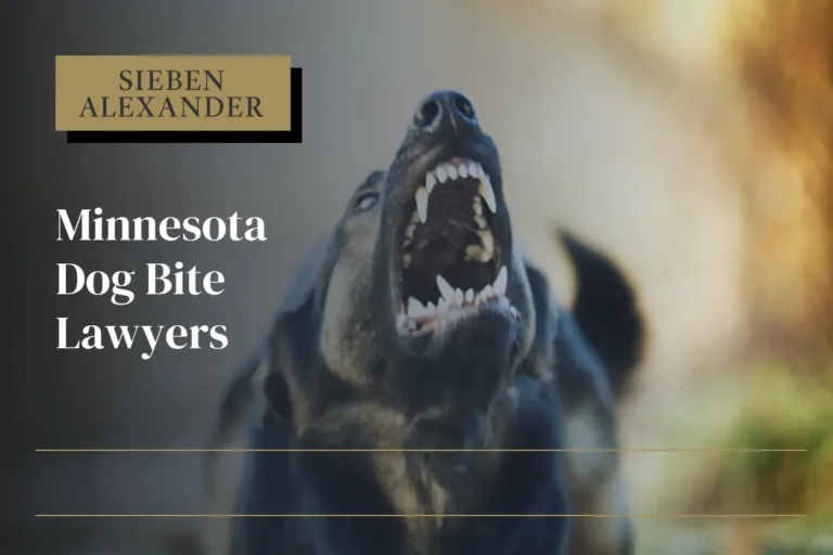 A German Shepard dog braking with the text "Minnesota Dog Bite Lawyer"