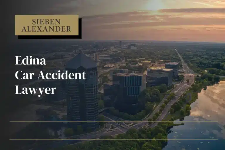 Downtown city view of Edina, MN with the text "Edina Car Accident Lawyer"