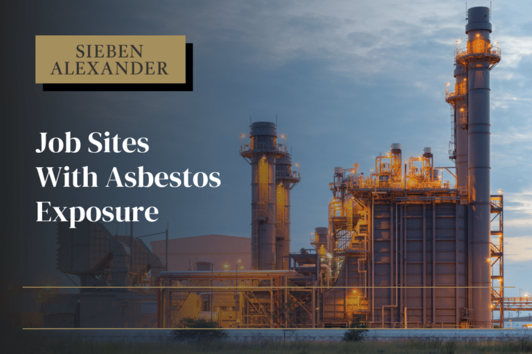 A factory with the text "Job Sites With Asbestos Exposure"