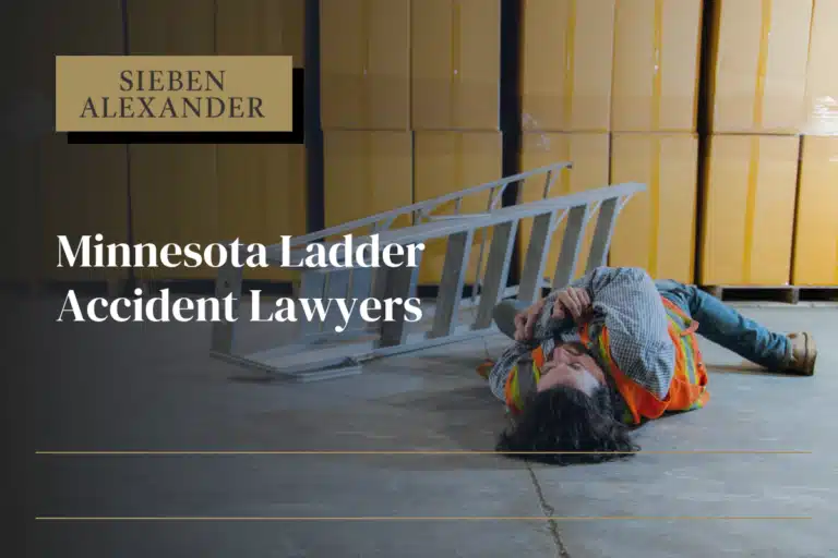 A person laying under a fallen ladder with the text "Minnesota Ladder Accident Lawyers"