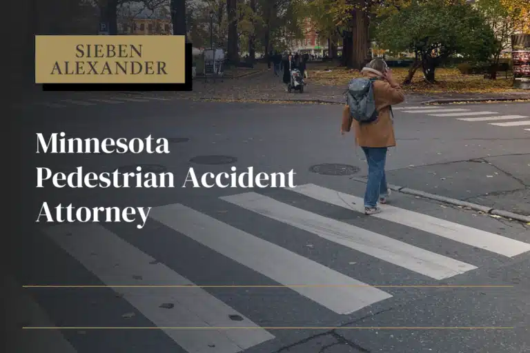 A person crossing an empty cross walk with the text "Minnesota Pedestrian Accident Attorney"