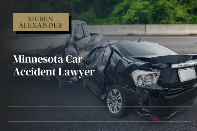 A car accident on a highway with the text "Minnesota car accident lawyer"