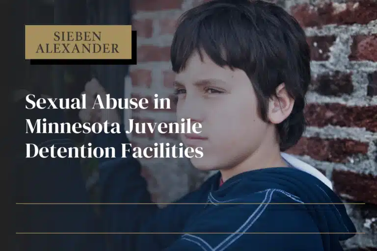 A young boy holding onto bars looking off into the distance with the text "Sexual Abuse in Minnesota Juvenile Detention Facilities"