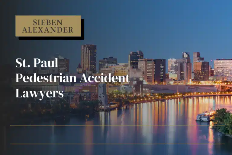 City skyline view of St. Paul Minnesota with the text "St. Paul Pedestrian Accident Lawyers"