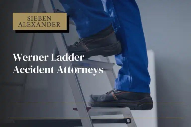A worker climbing a ladder with the text "Werner Ladder Accident Attorneys"